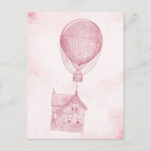 Vintage rosa Heißluftballon-Möbelhaus Postkarte