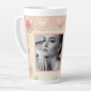 Vintage rosa Herz Blumen Foto Wasserfarbe Milchtasse