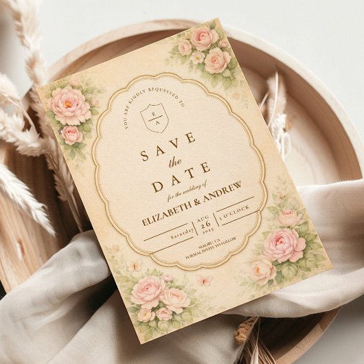 Vintage-Rosa-Hochzeit im Rosengarten Save The Date