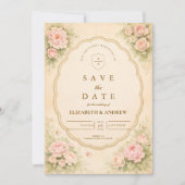 Vintage-Rosa-Hochzeit im Rosengarten Save The Date (Vorderseite)