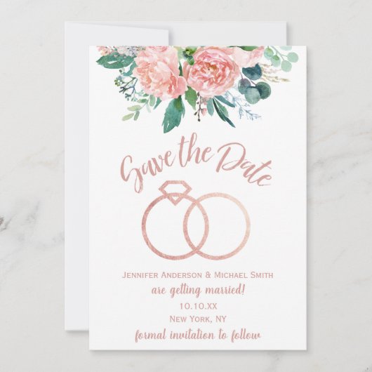 Vintage-Rosa-Hochzeitsring - Save-the-Date-Karte Save The Date (Vorderseite)