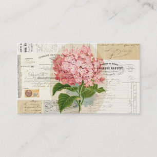 Vintage rosa Hortensie französische Ephemera Gesch Visitenkarte