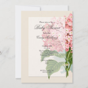 Vintage-Rosa Hortensien-Blumen-Baby-Party Einladung