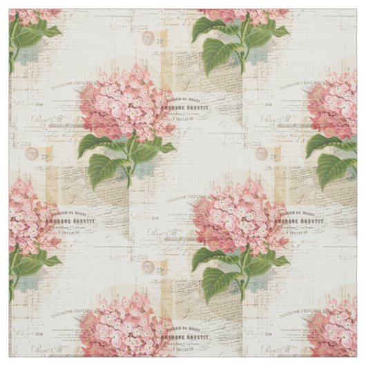 Vintage rosa Hortensien französischer Ephemera-Sto Stoff (Muster)