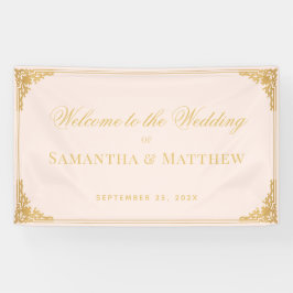 Vintage Rosa Imitate Gold Elegante Hochzeit Willko Banner