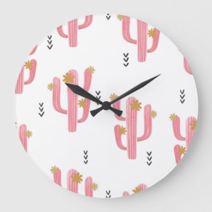 Vintage rosa Kaktus Aquarellmuster Große Wanduhr