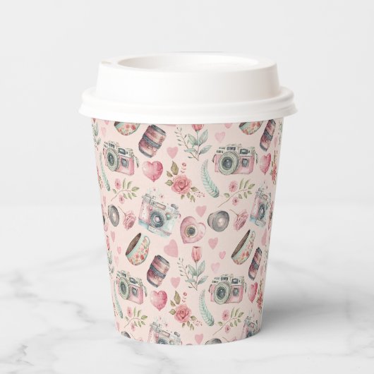 Vintage rosa Kamera Pappbecher (Rückseite)
