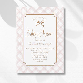 Vintage-Rosa karierte Diamant-Karo-Baby-Party Einladung