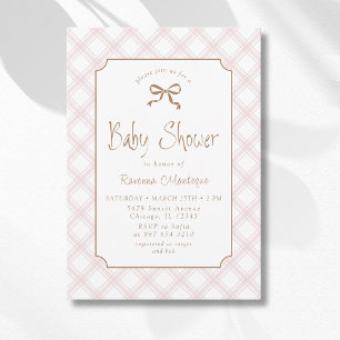 Vintage-Rosa karierte Diamant-Karo-Baby-Party Einladung