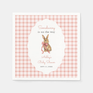 Vintage rosa kariertes Häschen-Mädchen Baby Shower Serviette