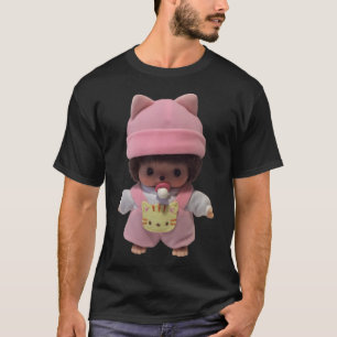 Vintage-Rosa-Katzen-Outfit Monchhichi-Puppe Aufkle T-Shirt