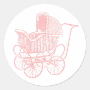 Vintage rosa Kinderwagen-Baby-Dusche Runder Aufkleber