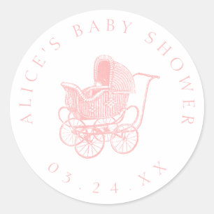 Vintage rosa Kinderwagen-Baby-Dusche Runder Aufkleber