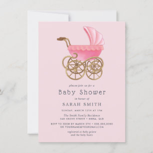 Vintage-Rosa-Kinderwagen-Mädchen-Baby-Shower-Einla Einladung