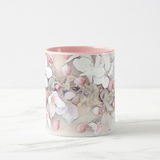 Vintage Rosa Kirschblüte zeichnend minimale Tasse (Zentrum)