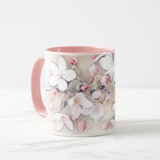 Vintage Rosa Kirschblüte zeichnend minimale Tasse (Vorderseite Links)