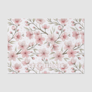 Vintage rosa Kirschblüten weißes Blumenmuster Seidenpapier