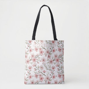 Vintage rosa Kirschblüten weißes Blumenmuster Tasche