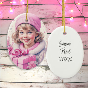 Vintage Rosa Kleines Mädchen Weihnachten Personali Keramik Ornament