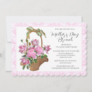 Vintage-Rosa-Korb-Muttertags-Brunch-Einladung Einladung