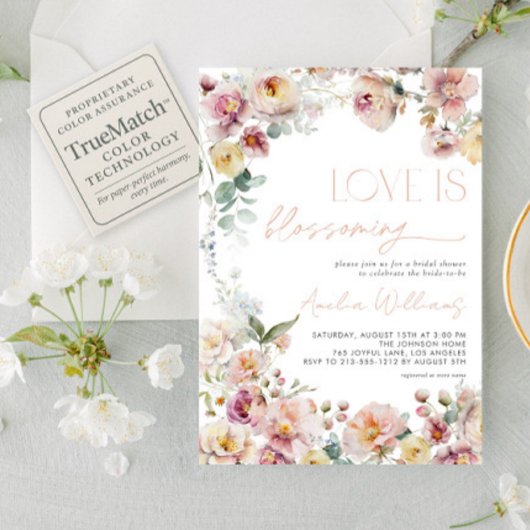 Vintage rosa Liebe blüht Brautparty Einladung