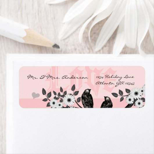 Vintage Rosa Liebesvögel Rücksendeadresse (Insitu)