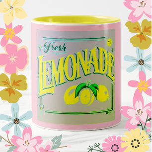 Vintage rosa Limonade Schild Zitrone Frucht Sommer Zweifarbige Tasse