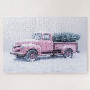 Vintage-Rosa-LKW-Weihnachtsbaum Puzzle