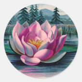 Vintage Rosa Lotus-Blume Runder Aufkleber (Vorderseite)