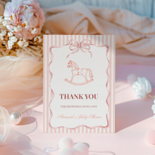 Vintage-Rosa-Mädchen-Schaukelpferd-Baby-Party Dankeskarte