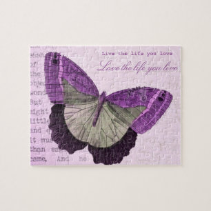 Vintage rosa Mädchen-Schmetterling-Inspirationszit Puzzle