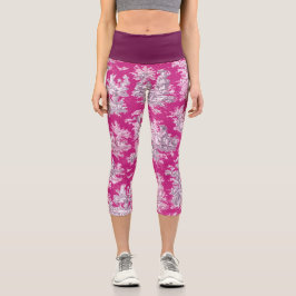Vintage Rosa Magenta Toile de jouy Capri Leggings