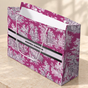Vintage Rosa Magenta Toile de Jouy Floral Monogram Große Geschenktüte