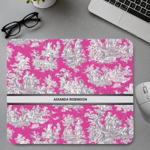 Vintage Rosa Magenta Toile de Jouy Monogramm Mousepad