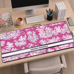 Vintage Rosa Magenta Toile de Jouy Monogramm Schreibtischunterlage