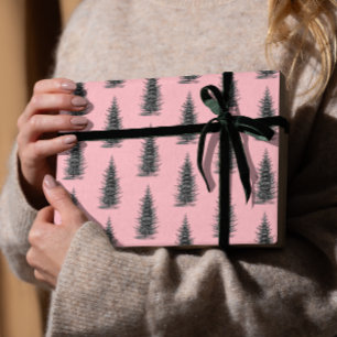 Vintage rosa minimalistischer Fichten-Weihnachten Geschenkpapier