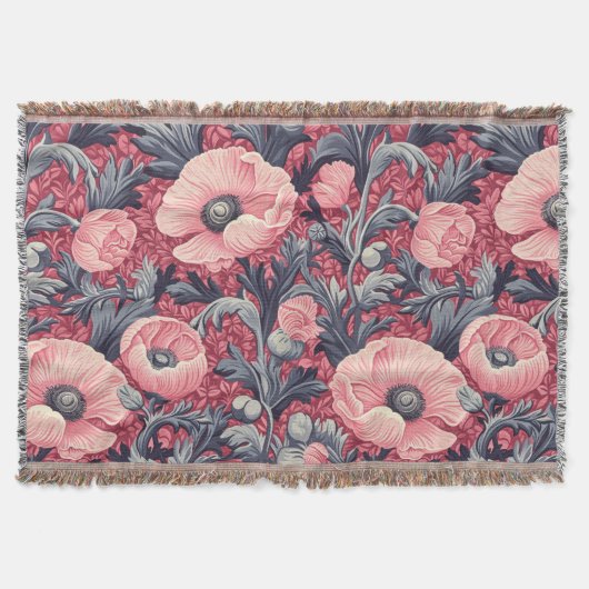 Vintage-Rosa-Mohn-Blumen Decke (Vorderseite)