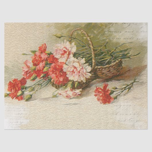 Vintage rosa Nelken mit Skriptdecoup  Seidenpapier (Vorderseite)