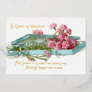 Vintage rosa Nelken Valentine Folien Feiertagskarte