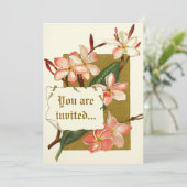 Vintage Rosa Oleander Blume Hochzeitseinladung Einladung (Stehend Vorderseite)