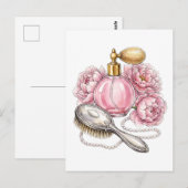 Vintage rosa Parfümflasche & Perlen Postkarte (Vorne/Hinten)