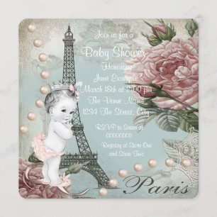 Vintage Rosa Paris Baby Shower Einladung