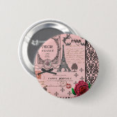 Vintage Rosa Paris Collage Button (Vorne & Hinten)