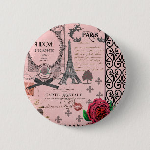 Vintage Rosa Paris Collage Button