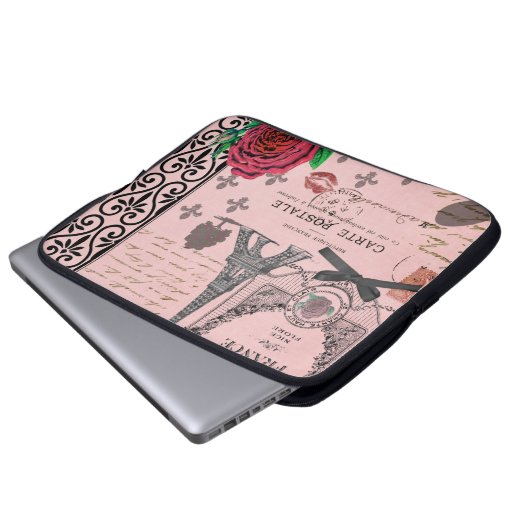Vintage rosa Paris-Collage Laptopschutzhülle (Vorne Knopf)