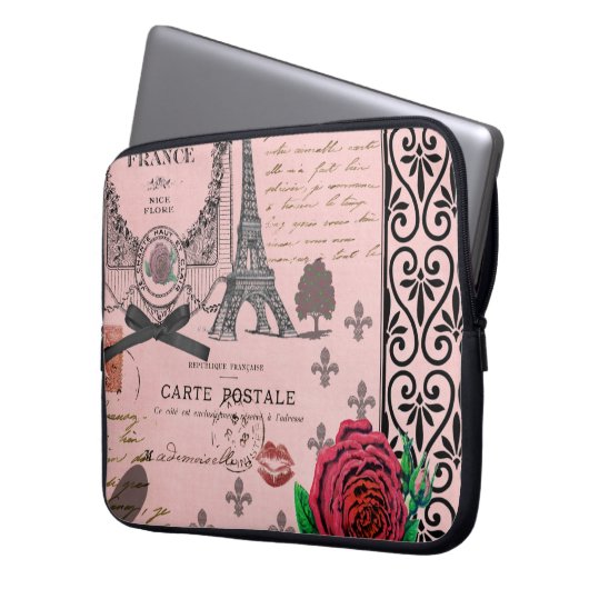 Vintage rosa Paris-Collage Laptopschutzhülle (Vorderseite Links)