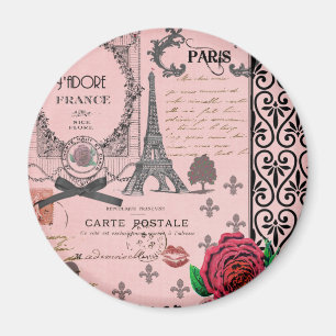 Vintage rosa Paris-Collage Magnet