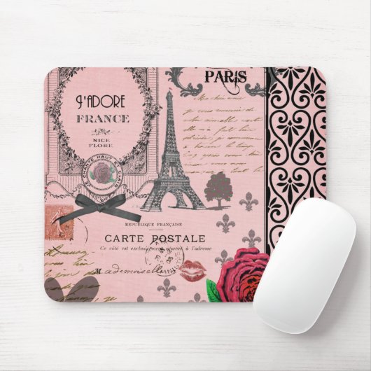 Vintage rosa Paris-Collage Mousepad (Mit Mouse)