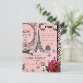 Vintage Rosa Paris Collage Postkarte (Stehend Vorderseite)