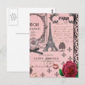 Vintage Rosa Paris Collage Postkarte (Vorne/Hinten)